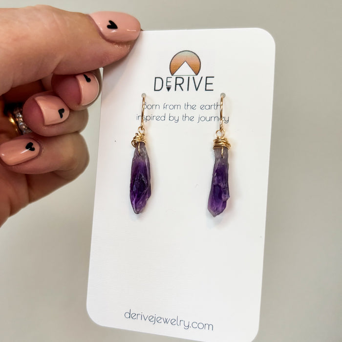 Mini Amethyst Point Drop Earrings in 14k Gold Fill or Sterling Silver