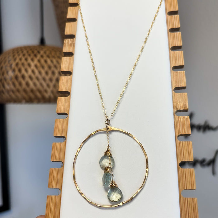 Green Amethyst Hoop Necklace, length 30"
