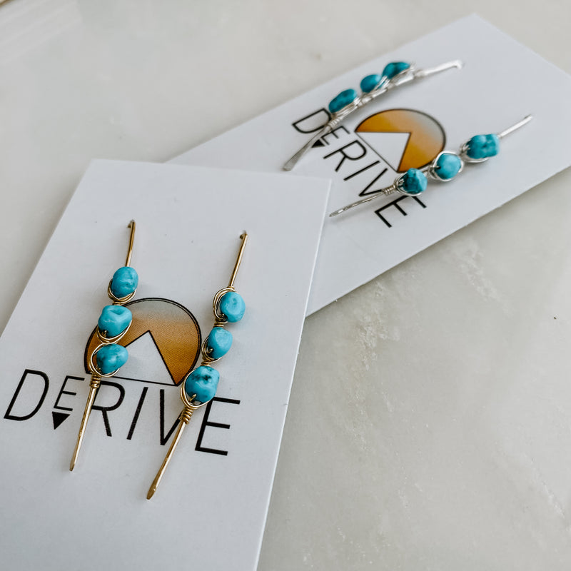 Pacific Threader Earrings with Kingman Turquoise