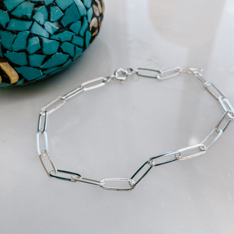 Paperclip Chain Link Bracelet - Sterling Silver