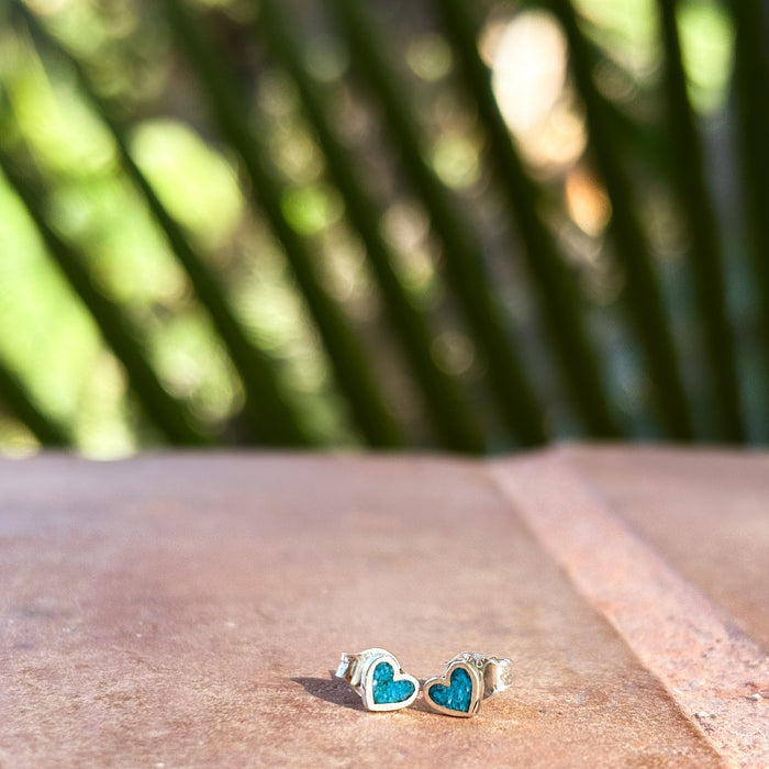 Turquoise Inlay Heart Stud Earrings