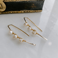Triple Stone Freshwater Pearl Threader Earrings (WS)