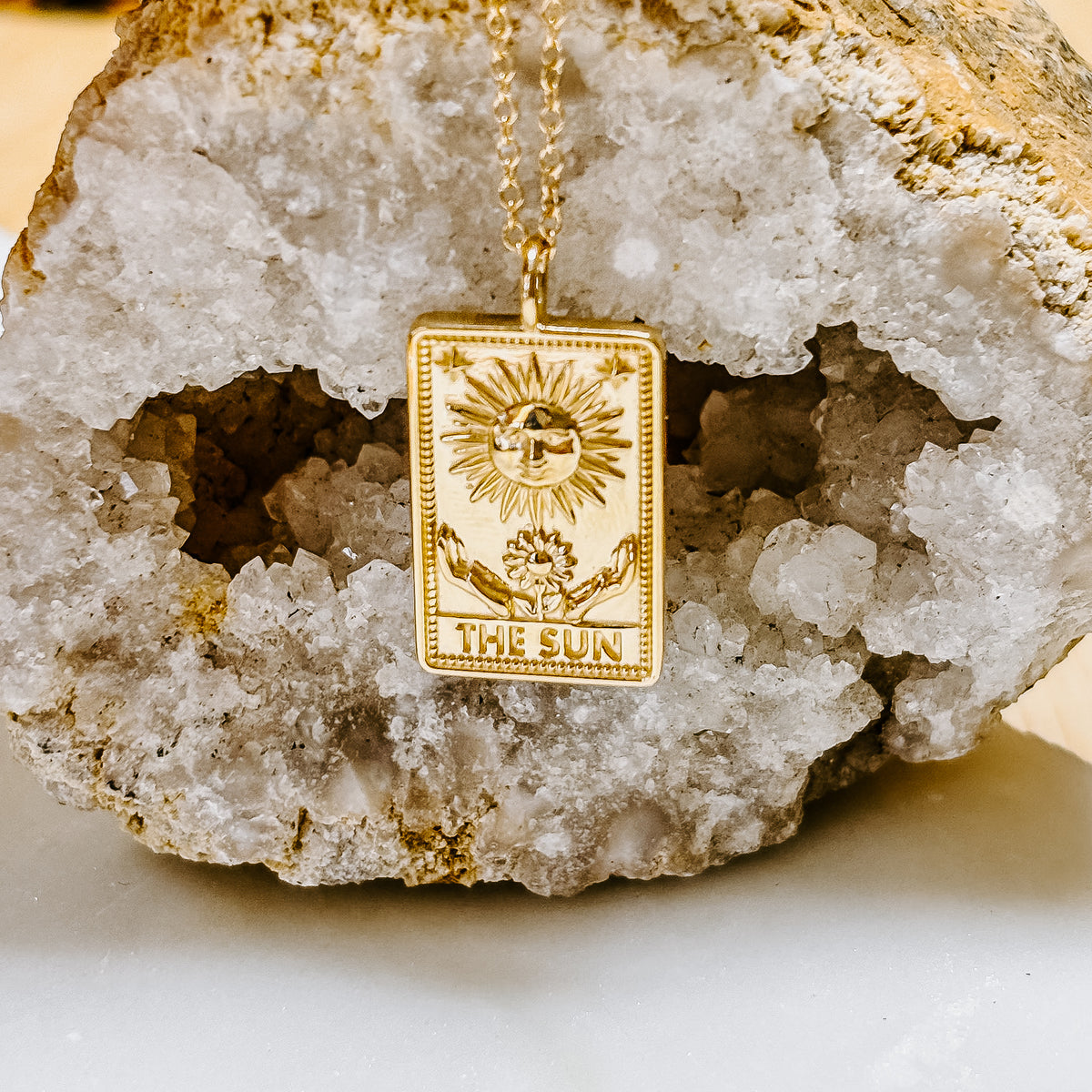 The Sun Tarot Card 14k Gold Charm Necklace