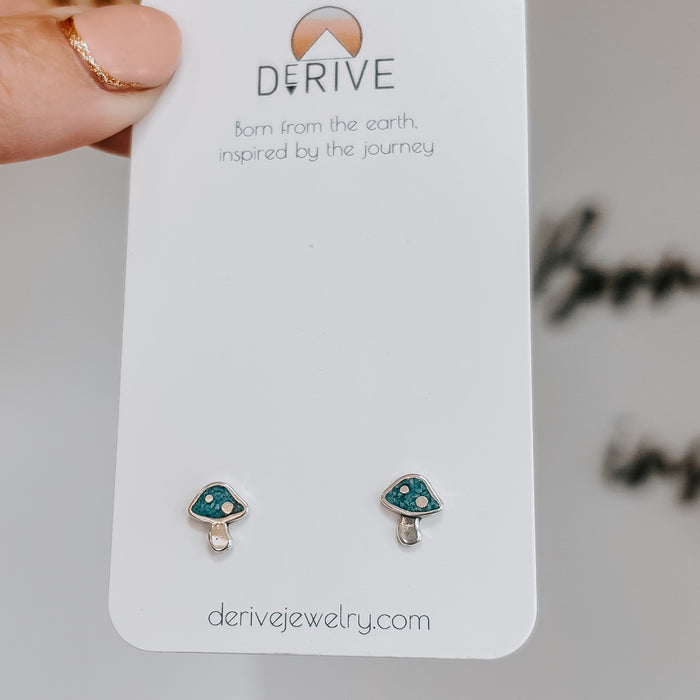 Turquoise Inlay Mushroom Stud Earrings