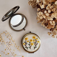 Floral Embroidered Compact Mirror - Yellow Flowers