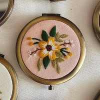 Floral Embroidered Compact Mirror - Pink Floral