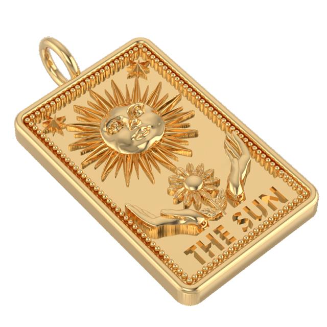 The Sun Tarot Card 14k Gold Charm Necklace