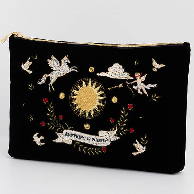 Black Celestial Velvet Embroidered Pouch