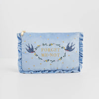 Forget Me Not Blue Velvet Embroidered Pouch
