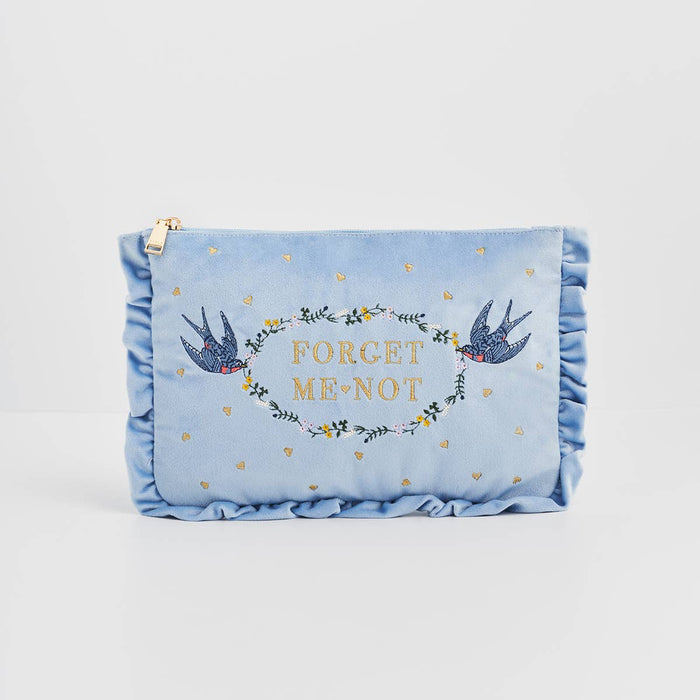 Forget Me Not Blue Velvet Embroidered Pouch