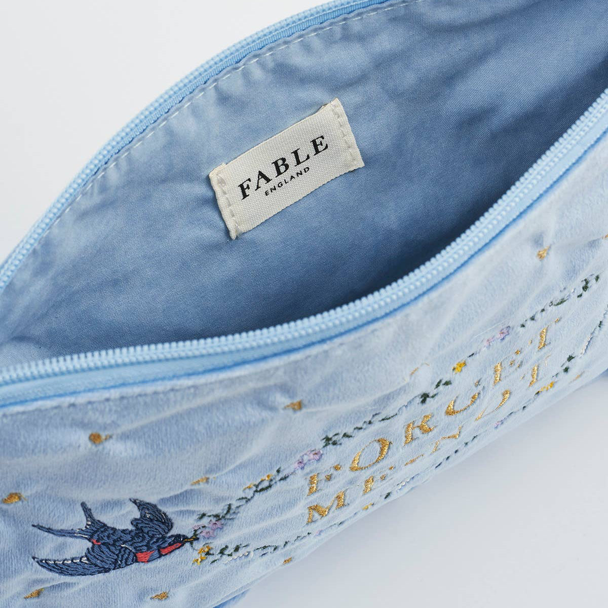 Forget Me Not Blue Velvet Embroidered Pouch