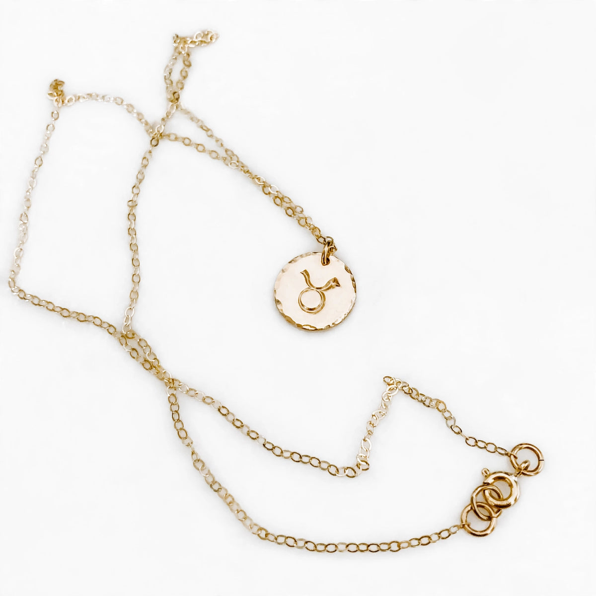 Astrology Hand Stamped Coin Necklace in sterling silver or 14k gold fill — detail view