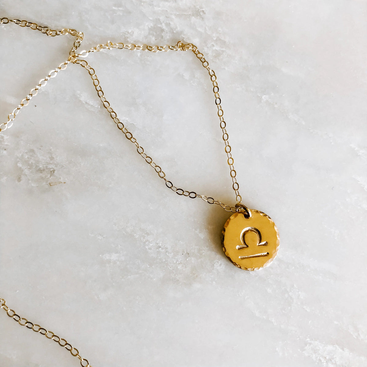 Astrology Hand Stamped Coin Necklace in sterling silver or 14k gold fill — alternate view