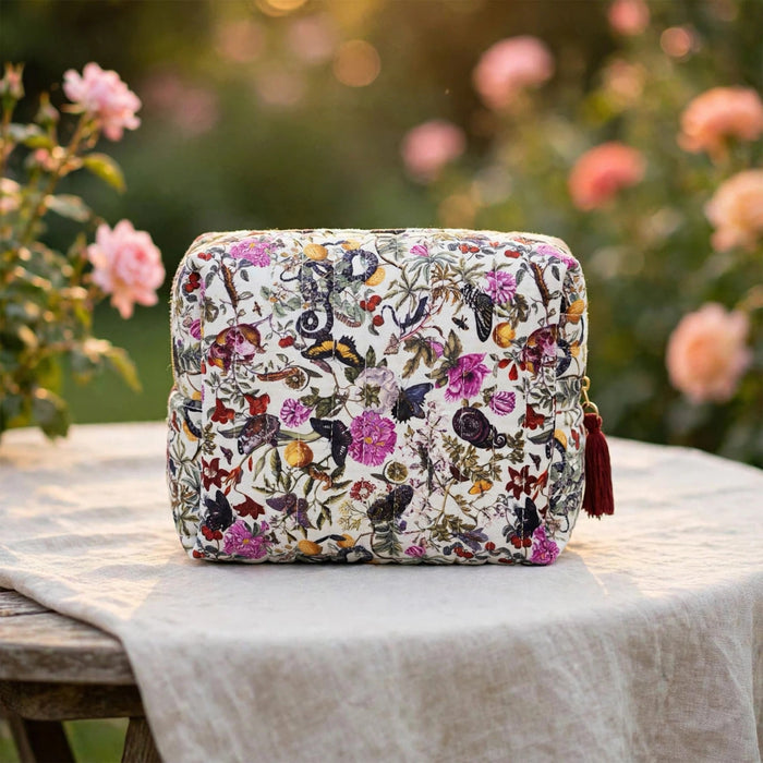 Butterfly Garden Large Velvet Cosmetic Makeup Bag, Ever After garden photo