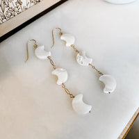 Crescent Moon Mother of Pearl Earrings in sterling silver or 14k gold fill — view 5