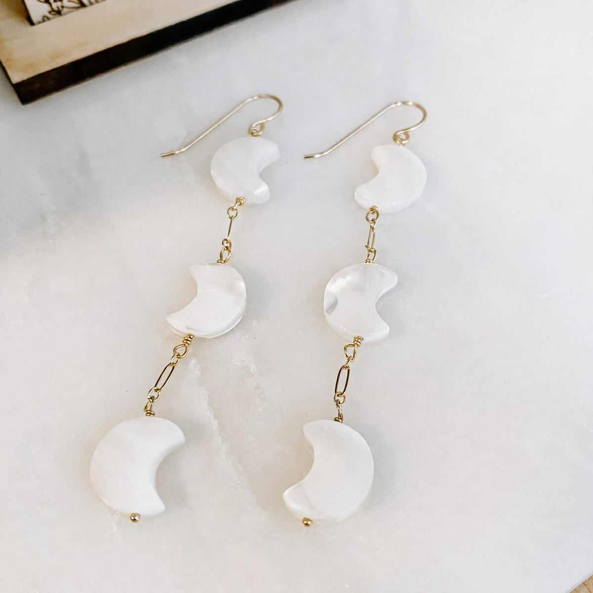 Crescent Moon Mother of Pearl Earrings in sterling silver or 14k gold fill