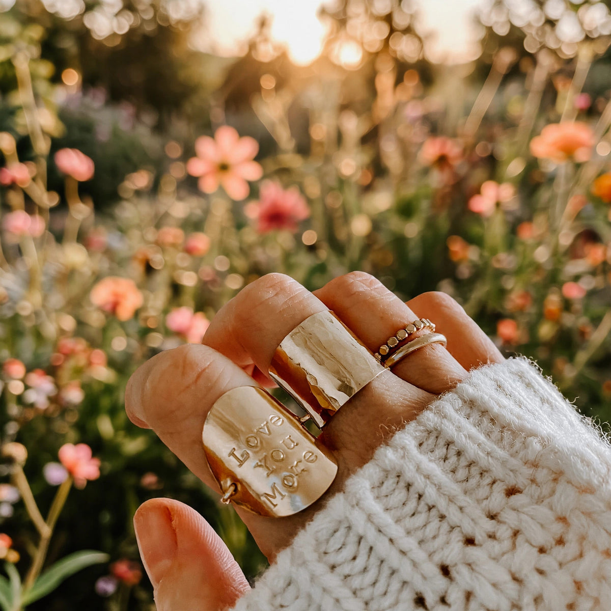 Custom Stamped Shield Ring in 14k gold fill, Ever After garden photo