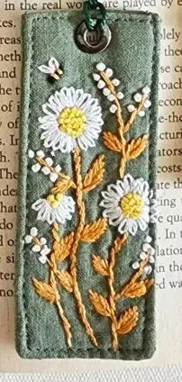Embroidered Daisy Garden Bookmark