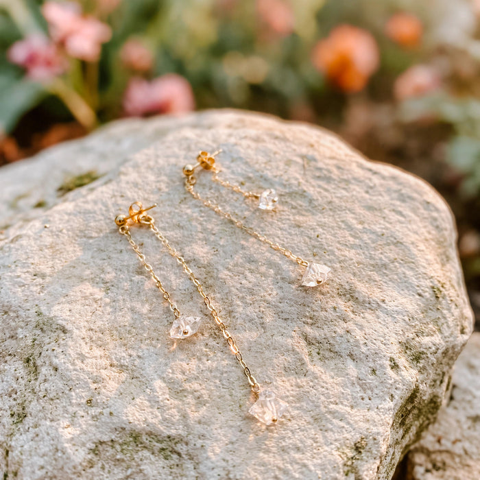 Double Take Herkimer Diamond Drop Earrings in 14k gold fill, Ever After garden photo