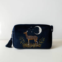 Deer and Moon Embroidered Makeup Pouch