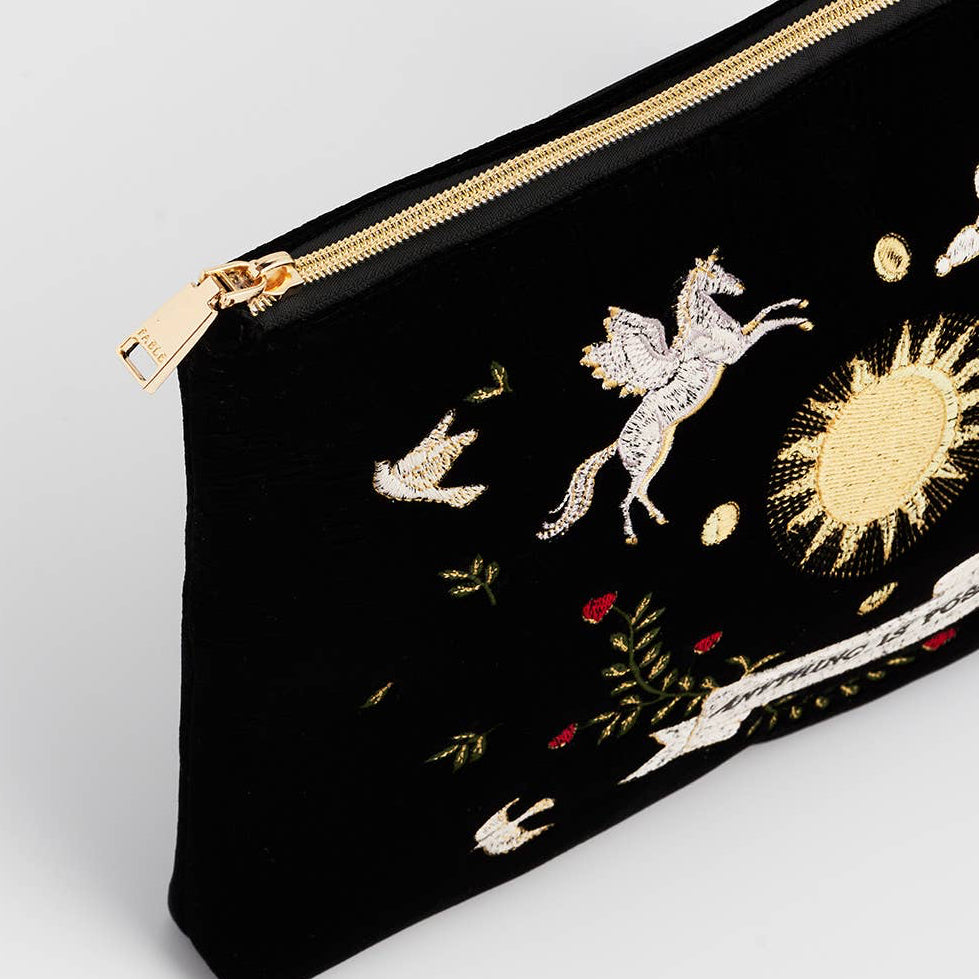 Black Celestial Velvet Embroidered Pouch