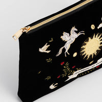 Black Celestial Velvet Embroidered Pouch
