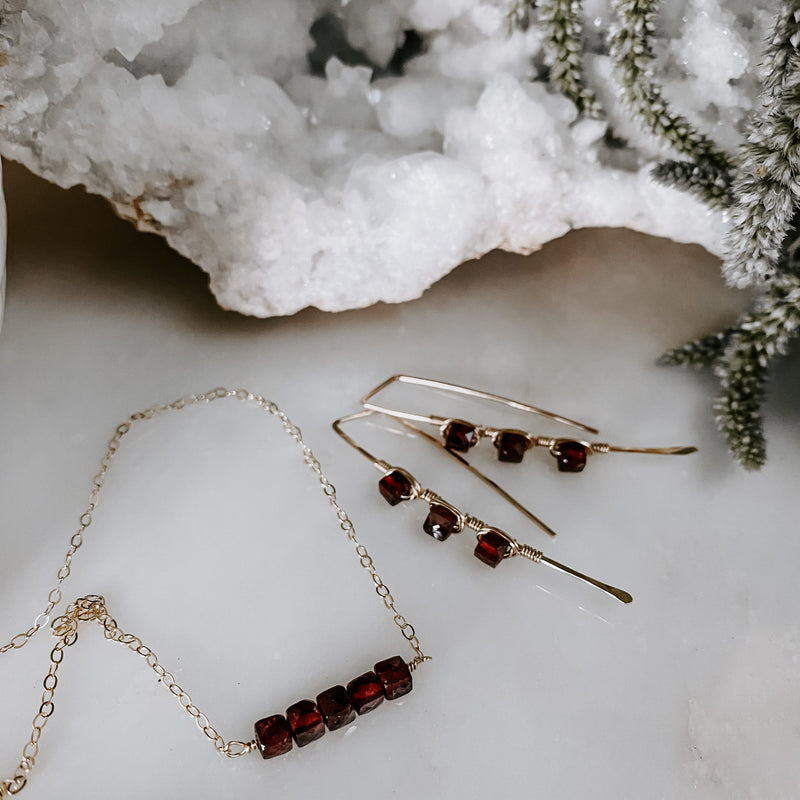 Ember Glow Garnet Threader Earrings (WS)