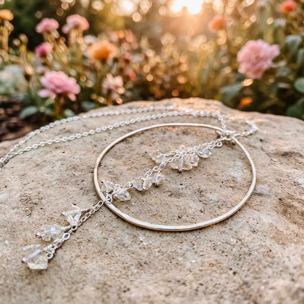Enchanted Herkimer Diamond Necklace in sterling silver, Ever After garden photo