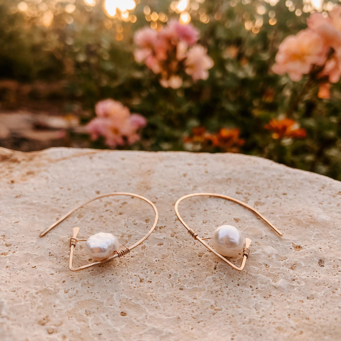 Entranced Pearl Ear Threaders in 14k gold fill with freshwater pearls, Ever After garden photo