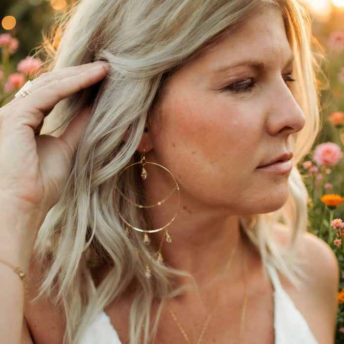 Equinox Herkimer Diamond Hoop Earrings in 14k gold fill, Ever After garden photo