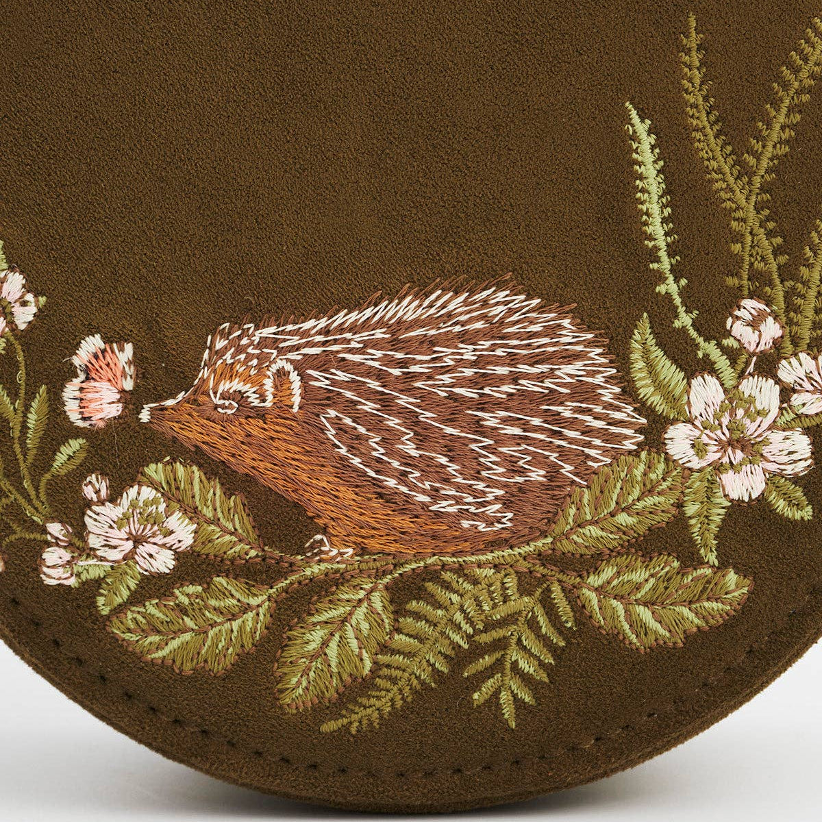 Hedgehog Embroidered Round Jewelry Box
