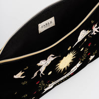 Black Celestial Velvet Embroidered Pouch