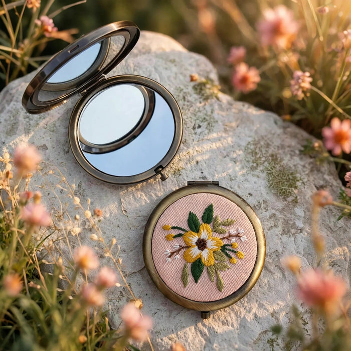 Floral Embroidered Compact Mirror, Ever After garden photo