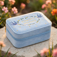 Forget Me Not Blue Velvet Embroidered Jewelry Box, Ever After garden photo