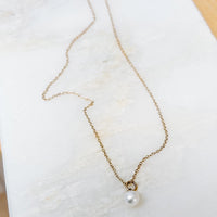 Freshwater Pearl Solid 14k Gold Charm Necklace