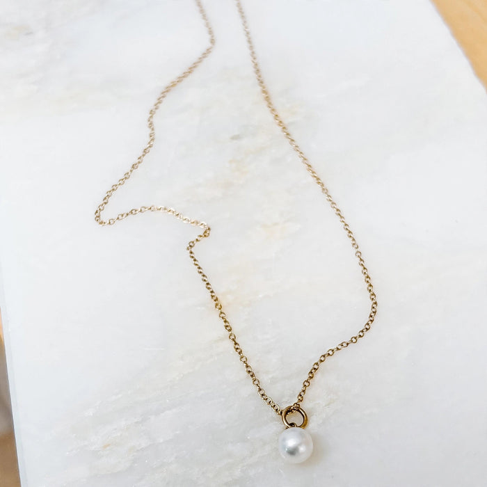 Freshwater Pearl Solid 14k Gold Charm Necklace