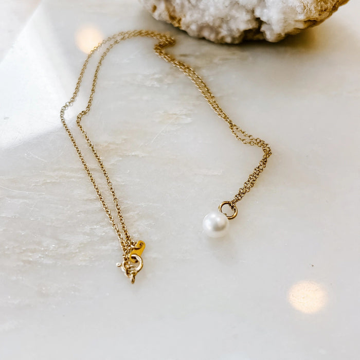 Freshwater Pearl Solid 14k Gold Charm Necklace — side view