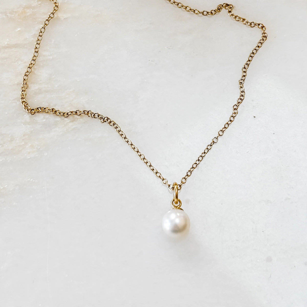 Freshwater Pearl Solid 14k Gold Charm Necklace — detail view