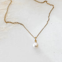 Freshwater Pearl Solid 14k Gold Charm Necklace — detail view