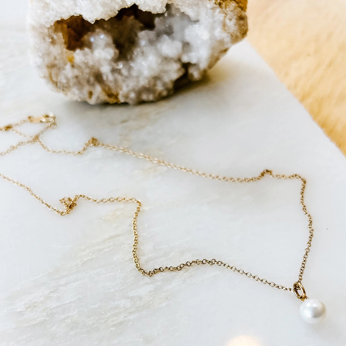 Freshwater Pearl Solid 14k Gold Charm Necklace — alternate view
