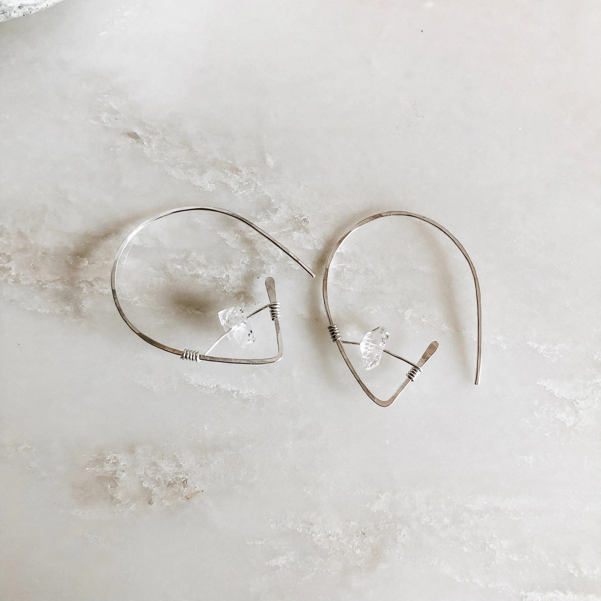 Herkimer Diamond Ear Threaders in sterling silver or 14k gold fill — side view