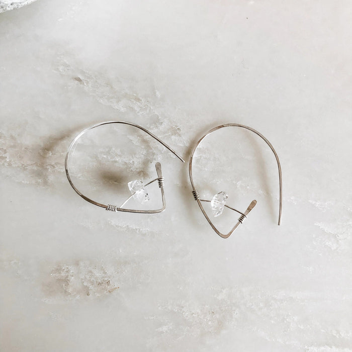 Herkimer Diamond Ear Threaders in sterling silver or 14k gold fill — side view