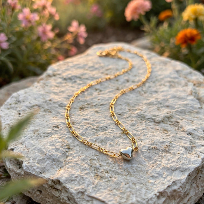 Heart Charm Necklace in 14k gold fill and sterling silver, Ever After garden photo