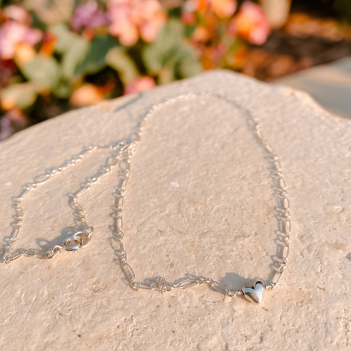 Sterling Silver Heart Charm Necklace, Ever After garden photo