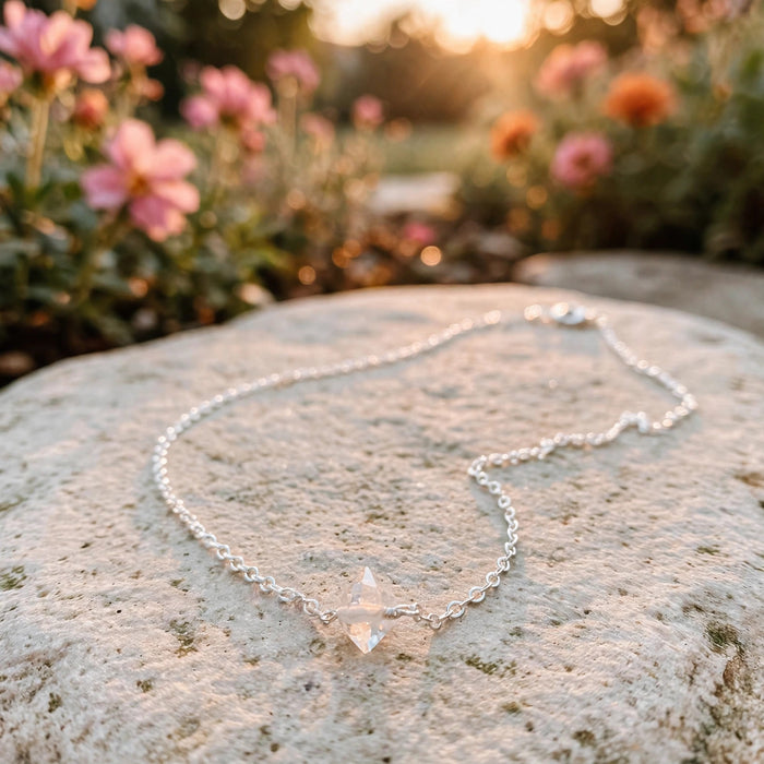 Herkimer Diamond Necklace in sterling silver, Ever After garden photo