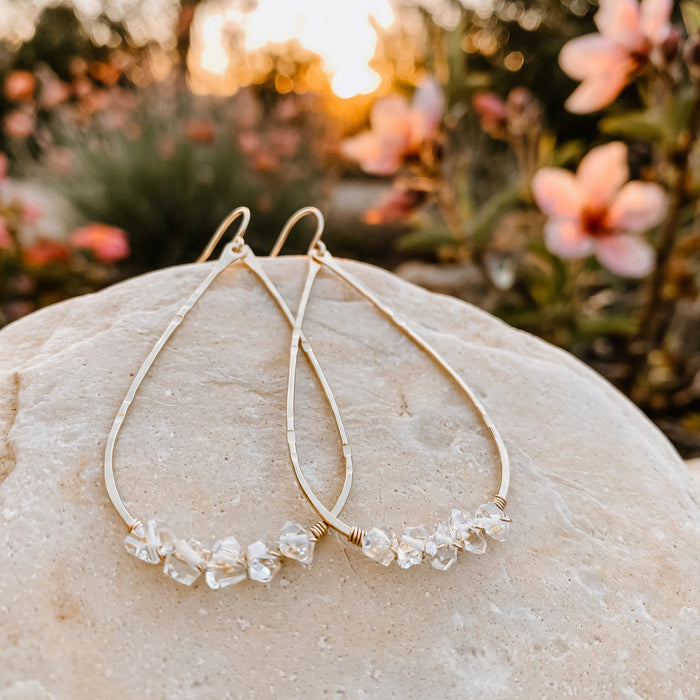 Herkimer Diamond Teardrop Earrings in 14k gold fill, Ever After garden photo