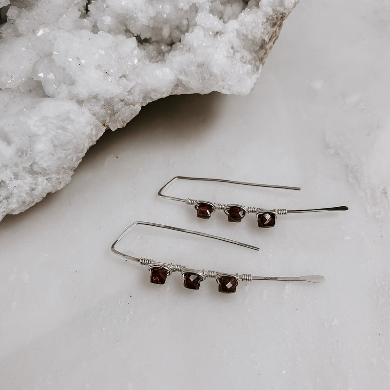 Ember Glow Garnet Threader Earrings (WS)