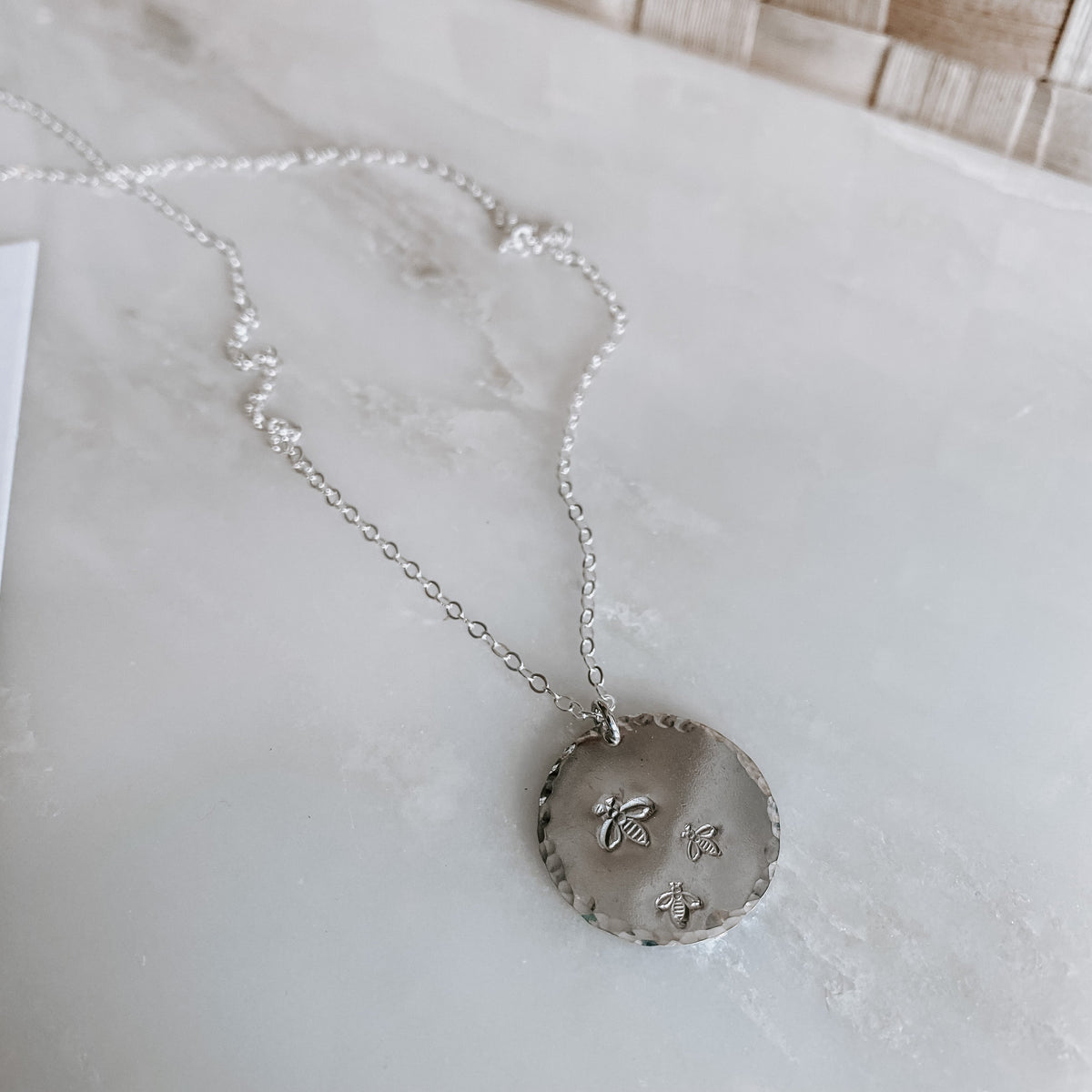 Hand Stamped Bee Coin Necklace (WS)