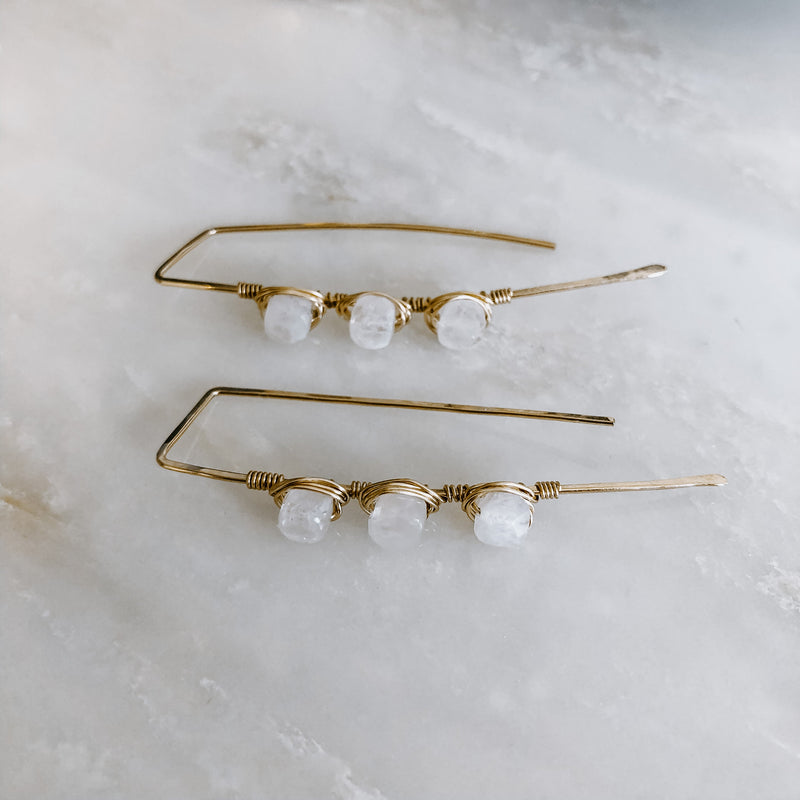 Triple Stone Moonstone Threader Earrings (WS)