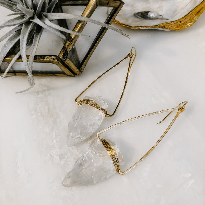 Nala Quartz Crystal Arrowhead Earrings (WS)